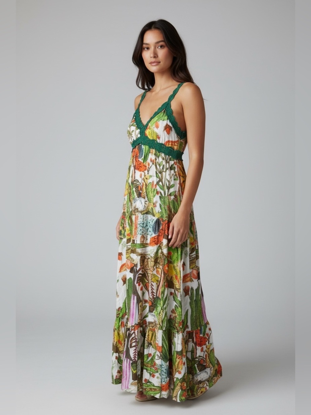 Desigual / Tropical People Print Green White Maxi Dress